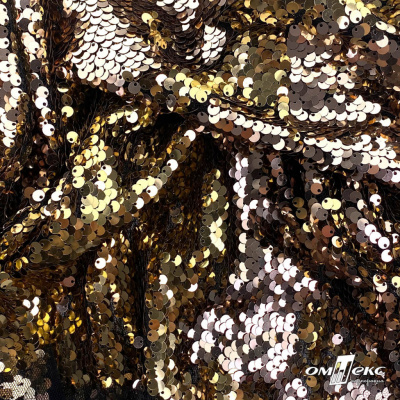 Трикотажное полотно, Сетка с пайетками, шир.130 см, #315, цв.-бронза/золото - купить в Новосибирске. Цена 693.39 руб.