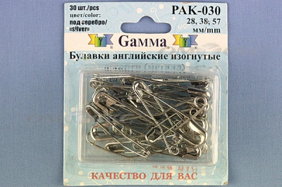 Булавки английские РАК-030 изогнутые, ассорти в блистере 30 шт.  - купить в Новосибирске. Цена: 249.83 руб.