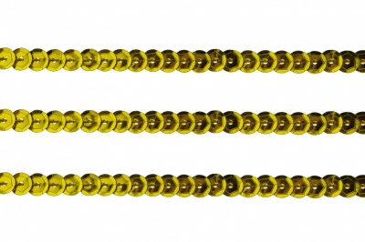 Пайетки "ОмТекс" на нитях, SILVER-BASE, 6 мм С / упак.73+/-1м, цв. А-1 - т.золото - купить в Новосибирске. Цена: 468.37 руб.