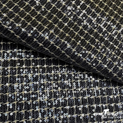 Ткань костюмная с пайетками, 100%полиэстр, 460+/-10 гр/м2, 150см #309 - цв. чёрный - купить в Новосибирске. Цена 1 203.93 руб.