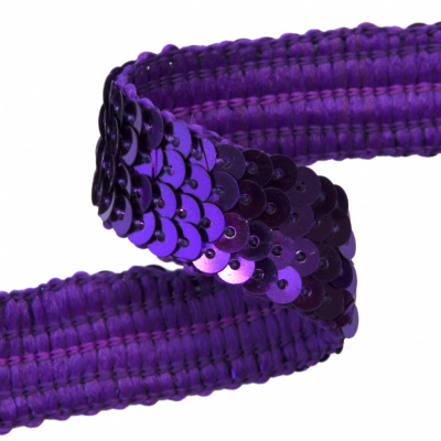 Тесьма с пайетками 12, шир. 20 мм/уп. 25+/-1 м, цвет фиолет - купить в Новосибирске. Цена: 778.19 руб.