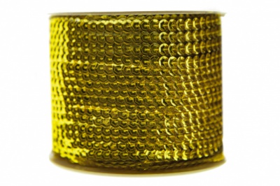 Пайетки "ОмТекс" на нитях, SILVER-BASE, 6 мм С / упак.73+/-1м, цв. 7 - св.золото - купить в Новосибирске. Цена: 468.37 руб.