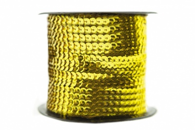 Пайетки "ОмТекс" на нитях, SILVER-BASE, 6 мм С / упак.73+/-1м, цв. А-1 - т.золото - купить в Новосибирске. Цена: 468.37 руб.